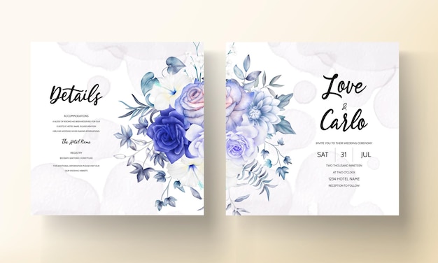 Vintage wedding invitation card with beautiful watercolor floral