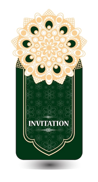 曼荼羅模様、花柄の曼荼羅と装飾品のヴィンテージ結婚式招待状。オリエンタルデザイン。アジア、アラブ、インド