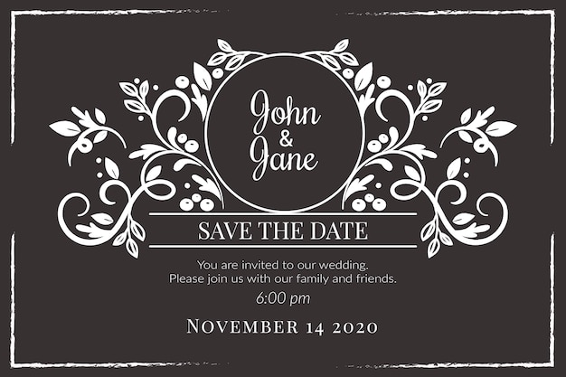 Vector vintage wedding invitation template on blackboard