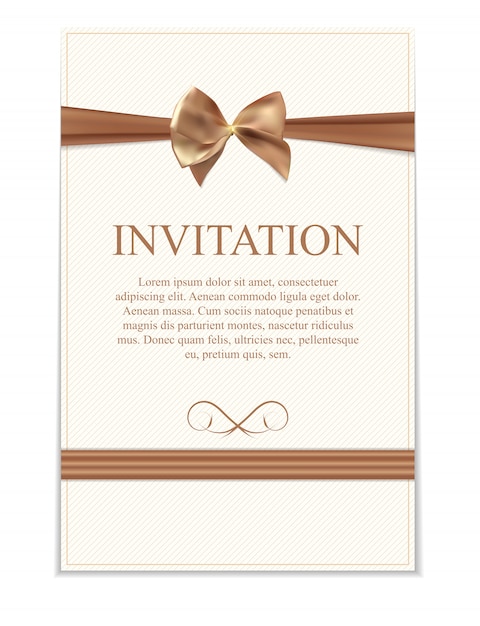 Vector vintage wedding invitation with bow and ribbon template  i