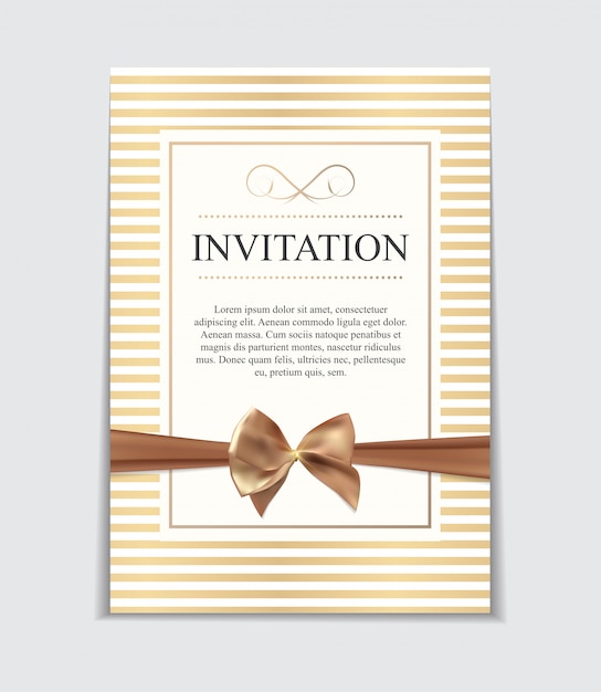 Vector vintage wedding invitation with bow and ribbon template  i