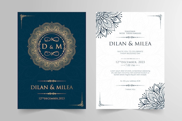 Vector vintage wedding invitation with mandala