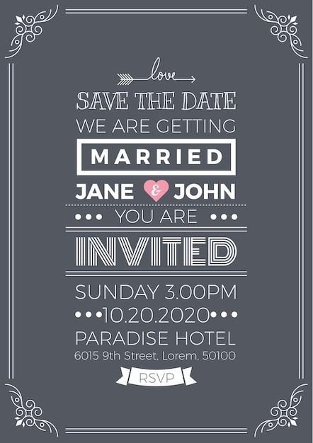 Vector vintage wedding invitation