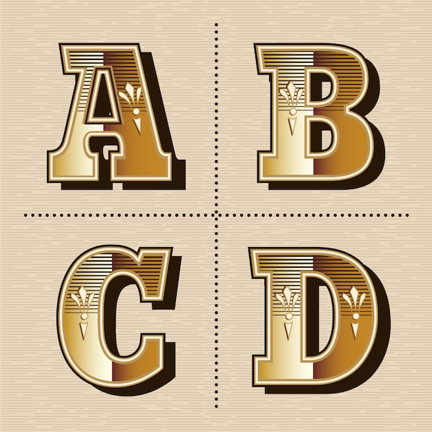 Vintage western alphabet letters font design vector illustration (a, b, c, d)