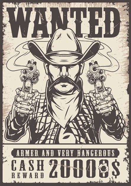 Vector vintage western wanted monochrome poster