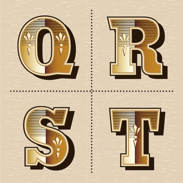 Vintage westerse alfabet letters lettertype ontwerp vectorillustratie (q, r, s, t)