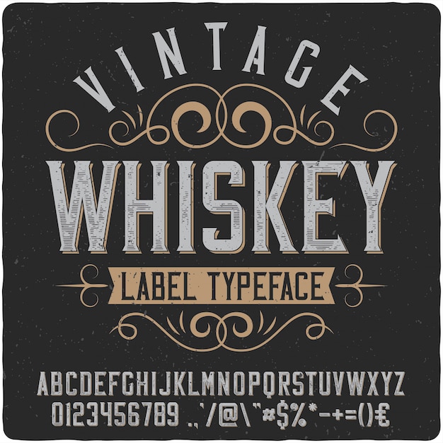 Vettore carattere tipografico etichetta whisky vintage