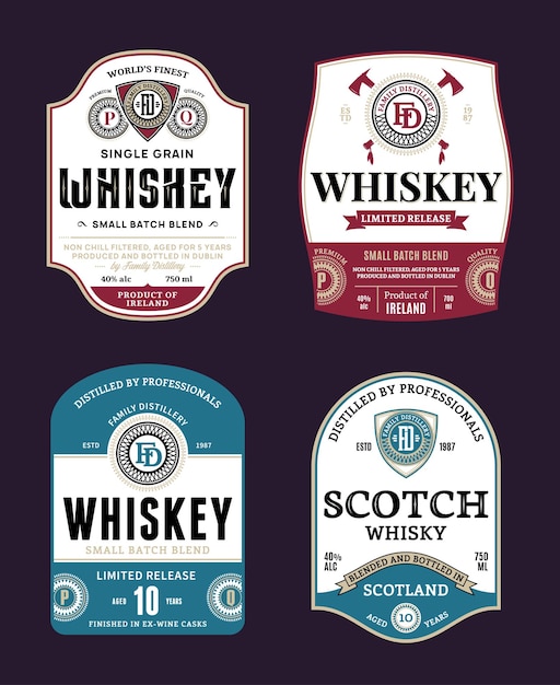Vector vintage whiskey and scotch whisky labels