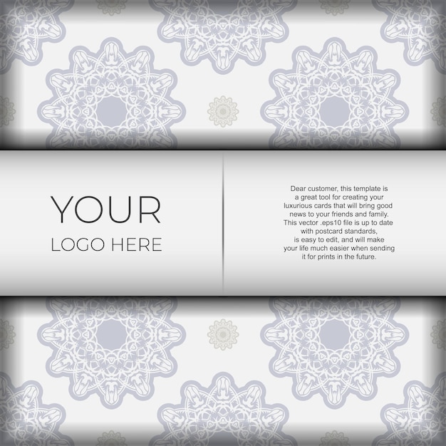 Vintage White color postcard template with abstract patterns Printready invitation design with vintage ornaments