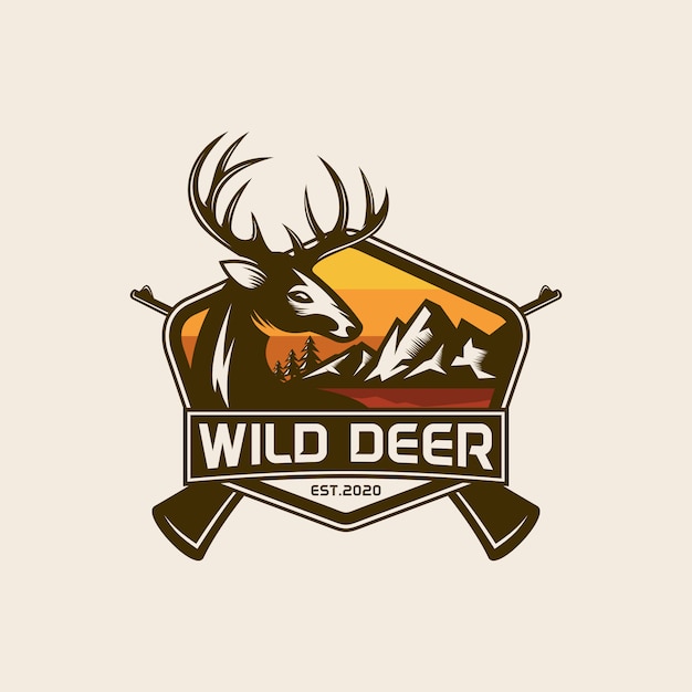 ビンテージの野生の自然の鹿のラベルとロゴのテンプレート