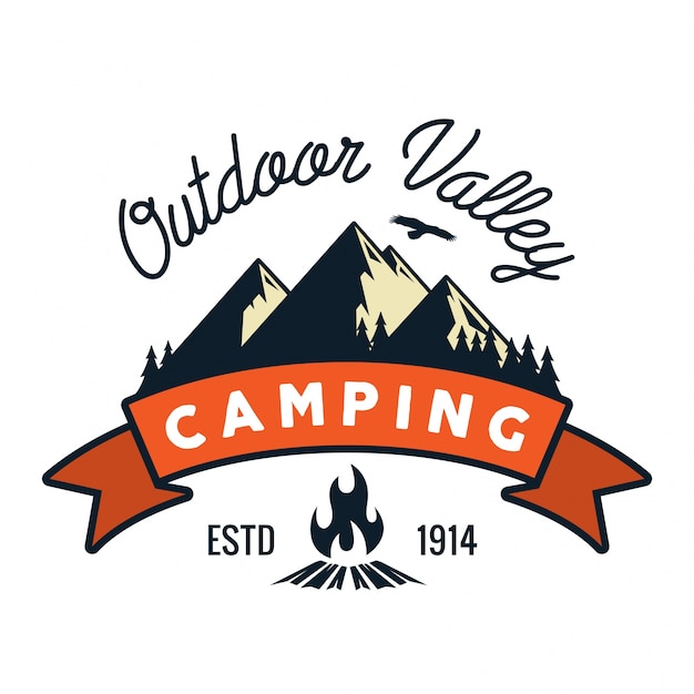 Vintage wildlife summer camp camping activities logo badge illustration