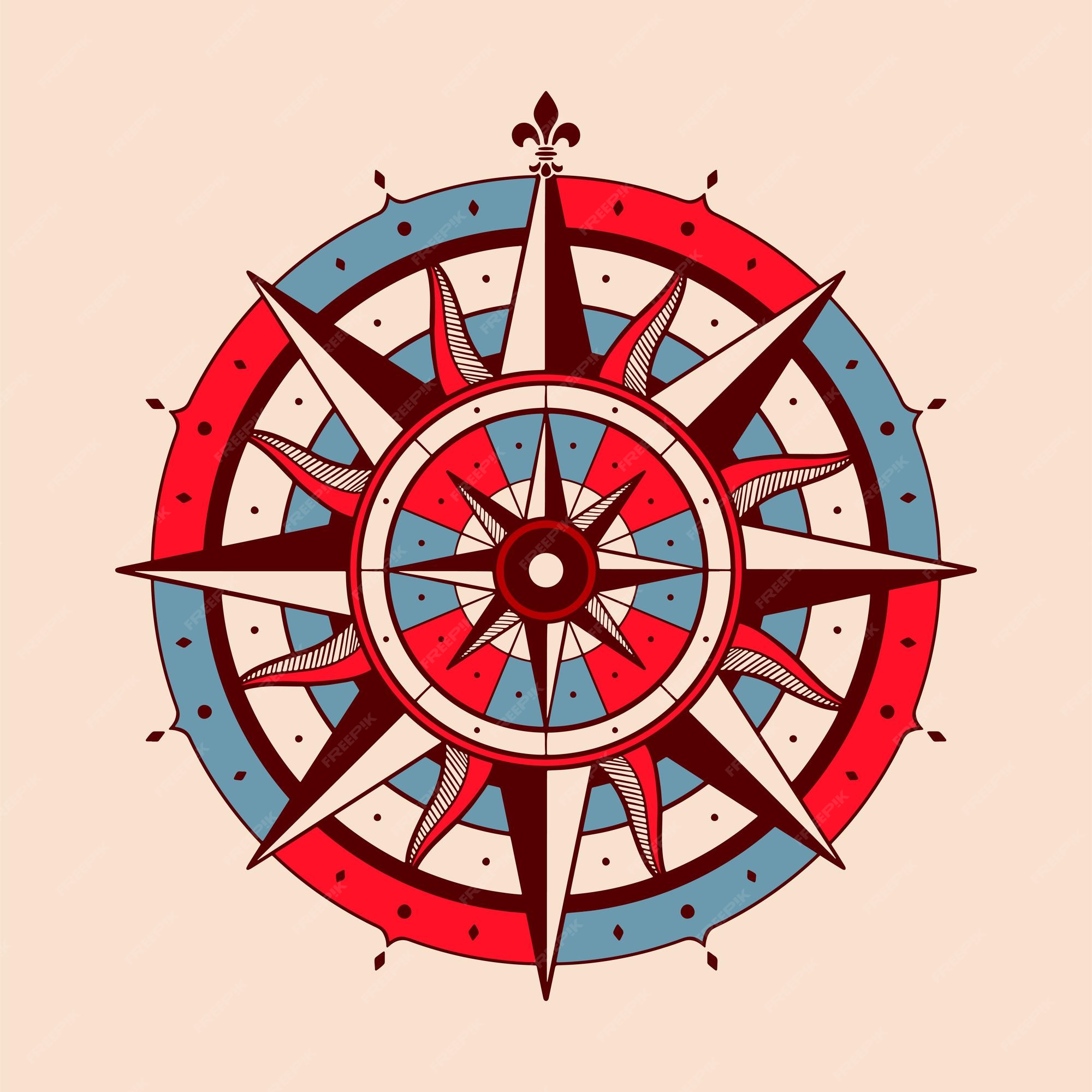 Compass rose vector with eight wind directions and German East description. Wind Rose with 360 degree scale and abstract chess pattern ball Stock Vector Image & Art - Alamy
