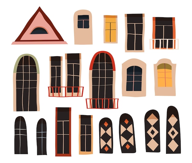 vintage window set christmas windows house windows vector clipart