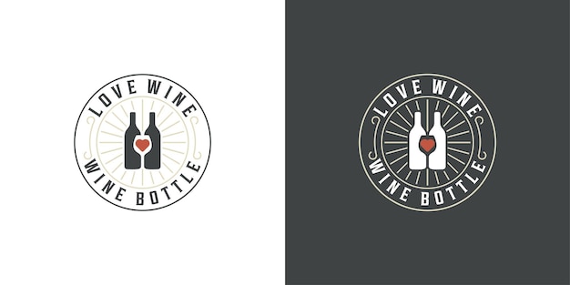 Vintage wine love logo bottiglia di vino love di vetro con etichetta retro emblema stamp style bar ristorante