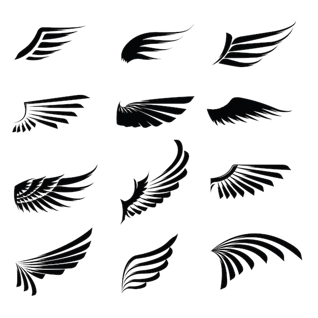 Vintage wings icon set isolated