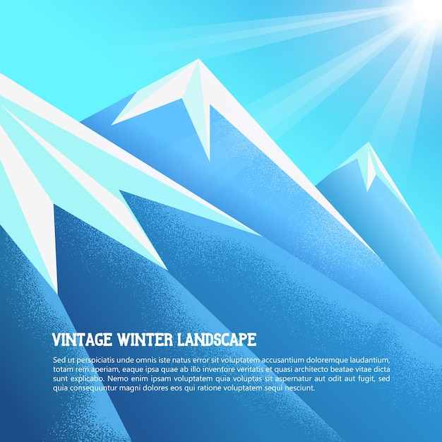 ヴィンテージ冬の山々の背景。ベクトルillustratin。冬の山の風景。