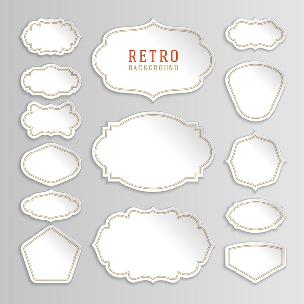 Vintage witte stickers en etiketten met frames