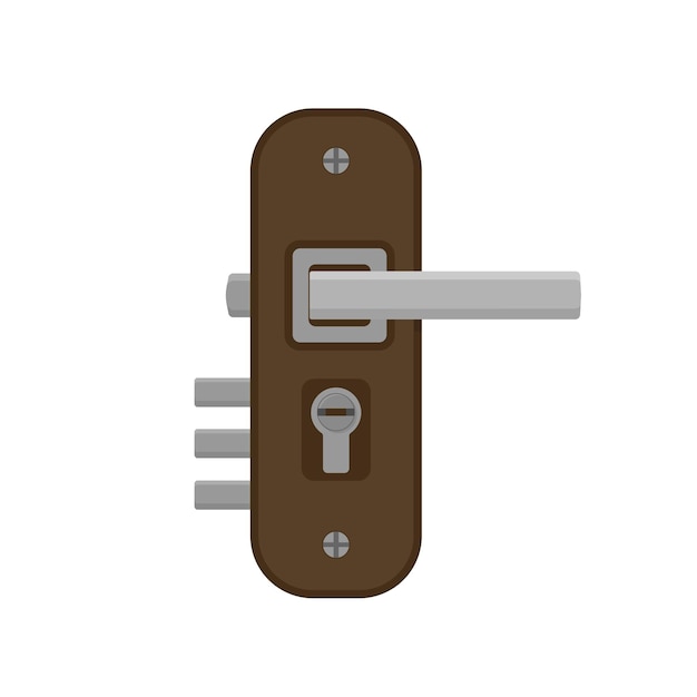 Vintage wood door lock on white background Flat vector illustration