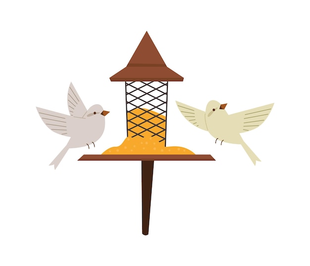 Vintage wooden birdhouse flat icon Feeder for birds