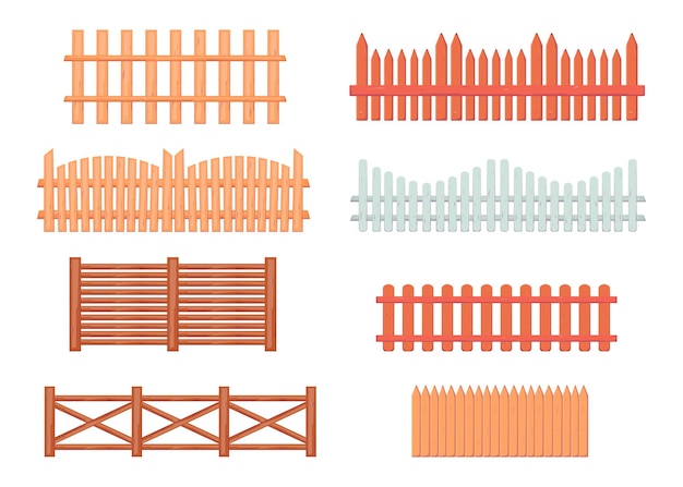 Vintage wooden fences illustrations set