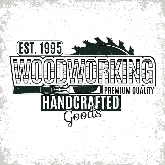 Vettore design del logo vintage per la lavorazione del legno
