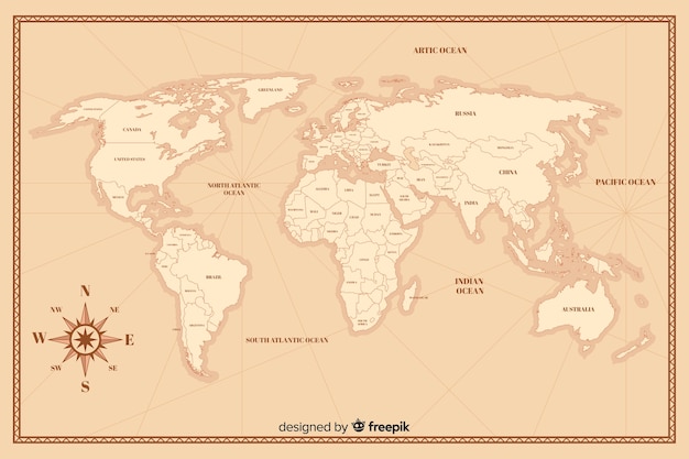 Vector vintage world map in detail