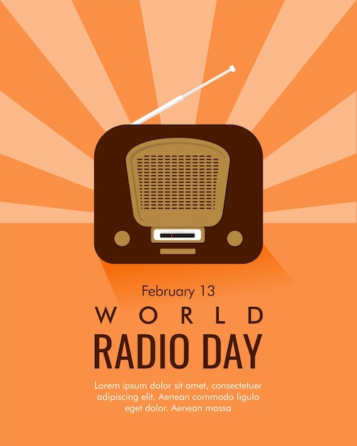 Vintage world radio day poster template