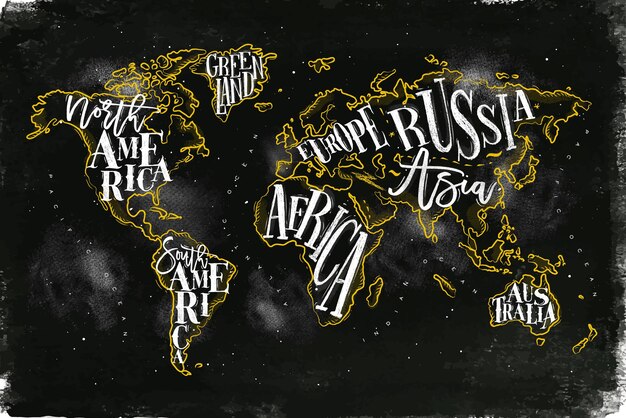 Вектор Старая карта мира с надписью гренландия северная америка южная америка африка европа азия