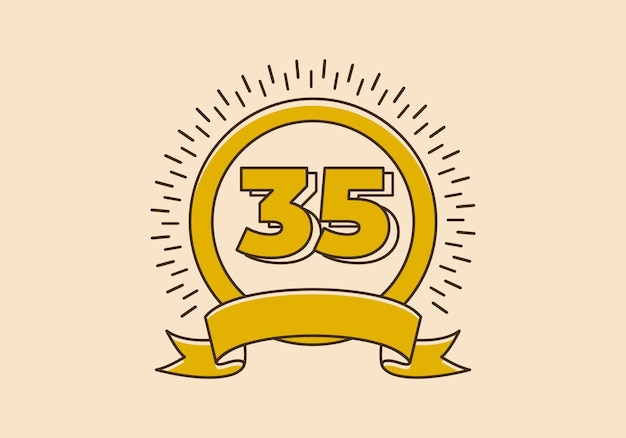 Distintivo del cerchio giallo vintage con il numero 35 su di esso