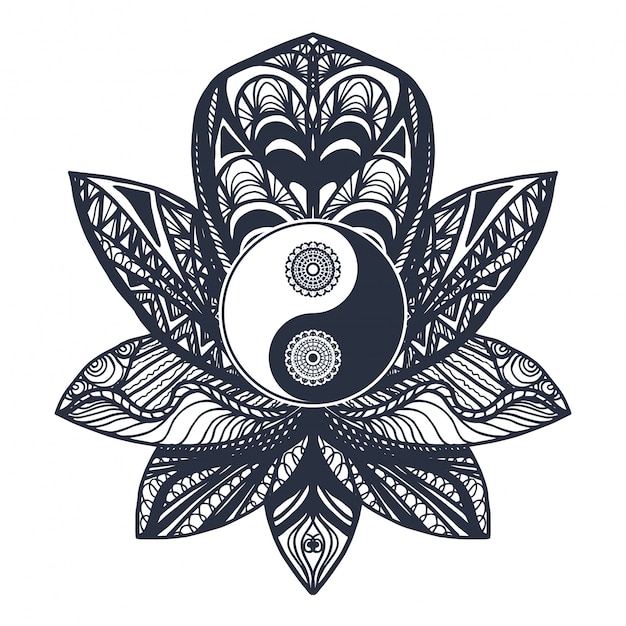 Vector vintage yin and yang in lotus