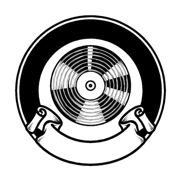 Vettore vettore di progettazione del logo in bianco e nero del disco in vinile