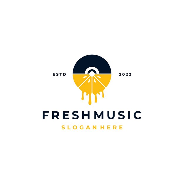 Vinyl Music Record with Fruit Fresh  Logo Design Inspiration