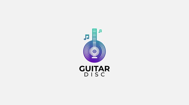 Disco in vinile e modello di logo della chitarra elettrica