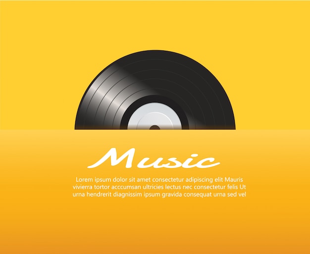 Vinyl record met gele achtergrond vector