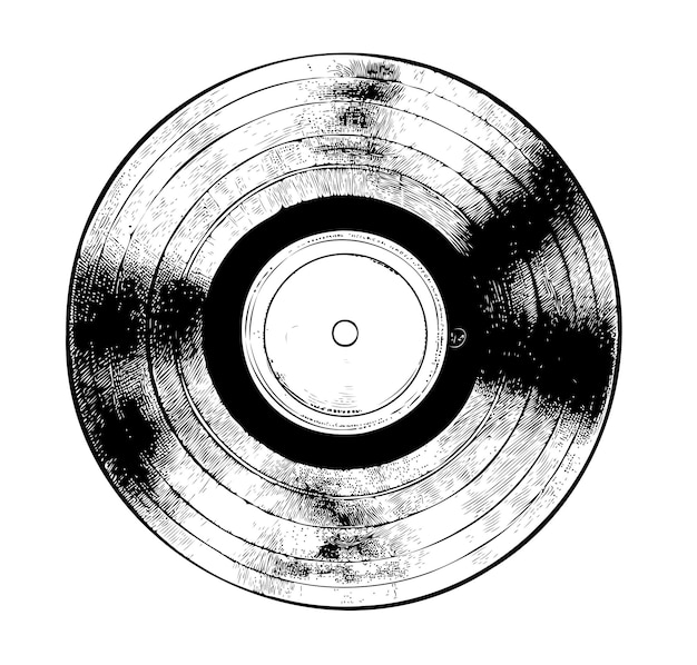 Vinyl record schijf handgetekende gravure stijl schets vectorillustratie.