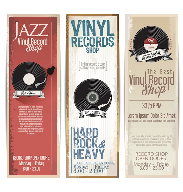 Vector vinyl record shop retro banner collection