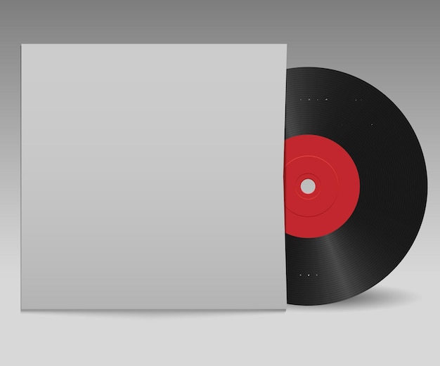 Vector vinyl record with red label and white cover