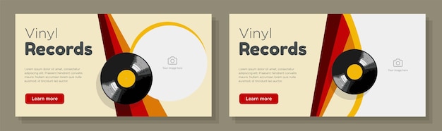 Vector vinyl records shop online banner template set lp disk advertisement horizontal ad old music cd