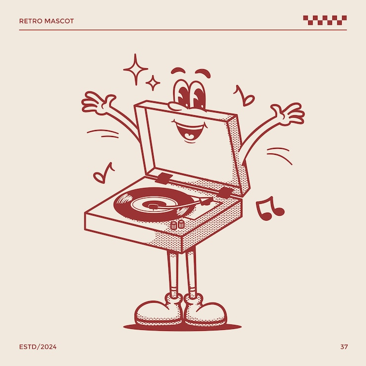 Vector 비닐 레트로 음악 캐릭터 일러스트레이션 빈티지 음악 일러스트レー션