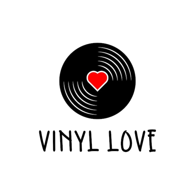 Vinyl schijf muziek met hart logo ontwerp vectorillustratie.