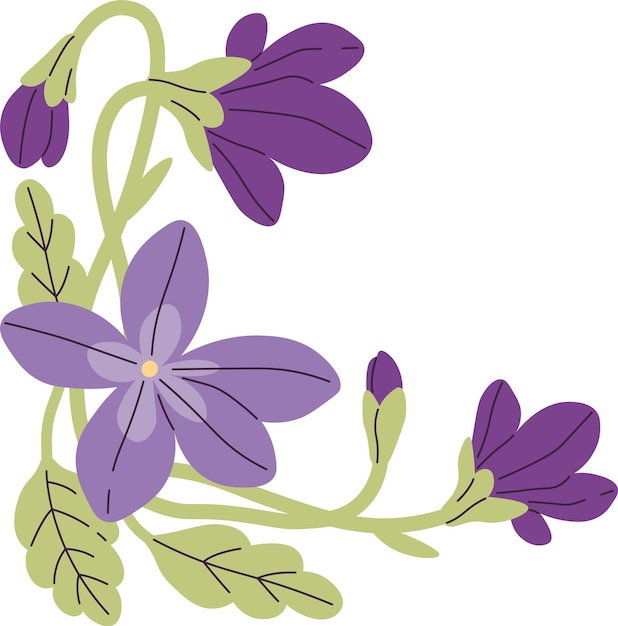 Vector viola flowers with leaves