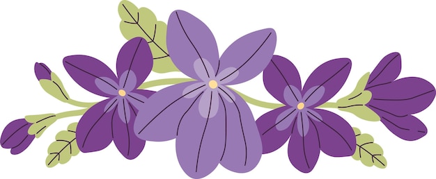 Vector viola flowers with leaves