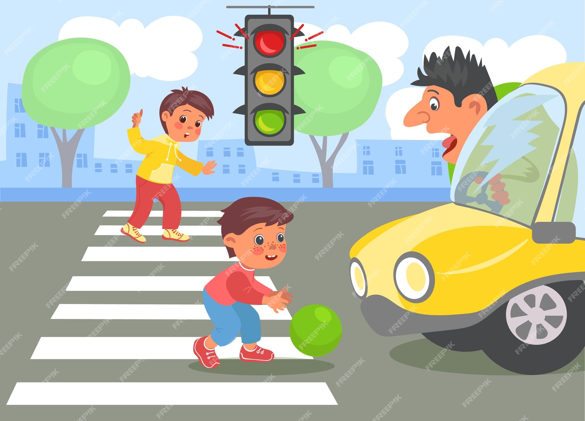 Little boy playing ball on road kid in dangerous Vector Image