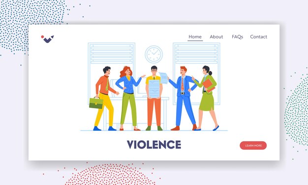 Violence Denunciation Blame Landing Page Template Male Character Social Bullying Victim Vector Illustration