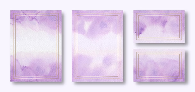 Violet aquarel multifunctionele kaartsjabloon met gouden frame