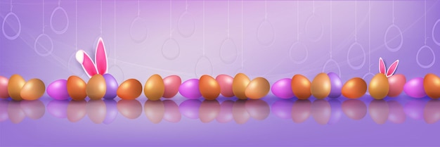 Violet composition with easter eggs and mirror reflection bunny ears
