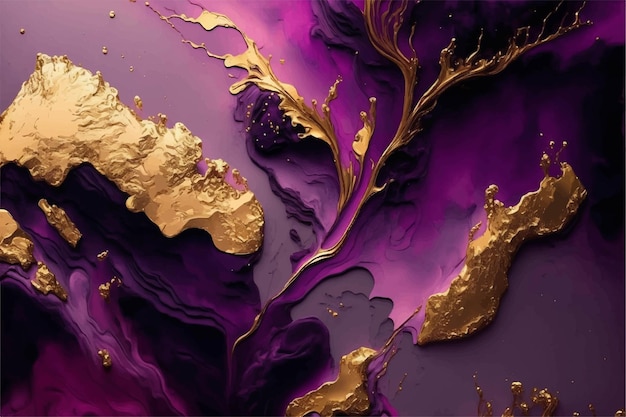 ベクトル 金色の汚れと紫シアンブルー液体水彩画背景ティール藤色紫大理石アルコールインク描画効果結婚式の招待状メニューrsvpのベクトルイラストデザインテンプレート