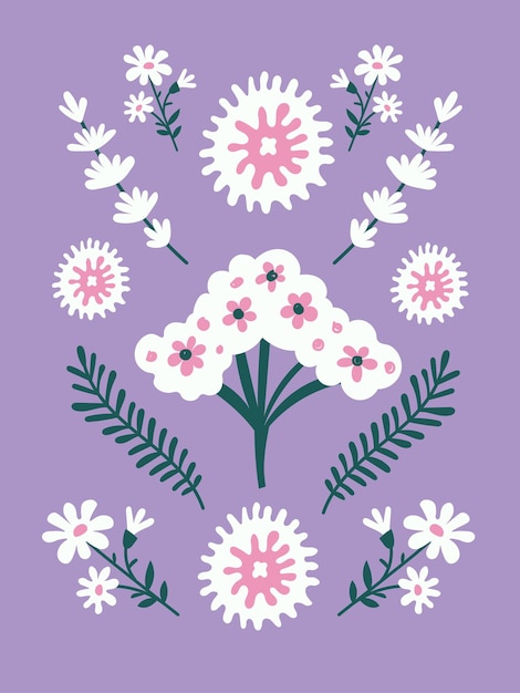 벡터 보라색 꽃 인사말 카드
