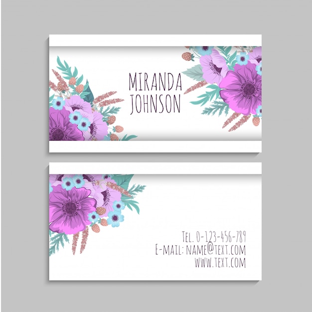 Vector violet flower business cards