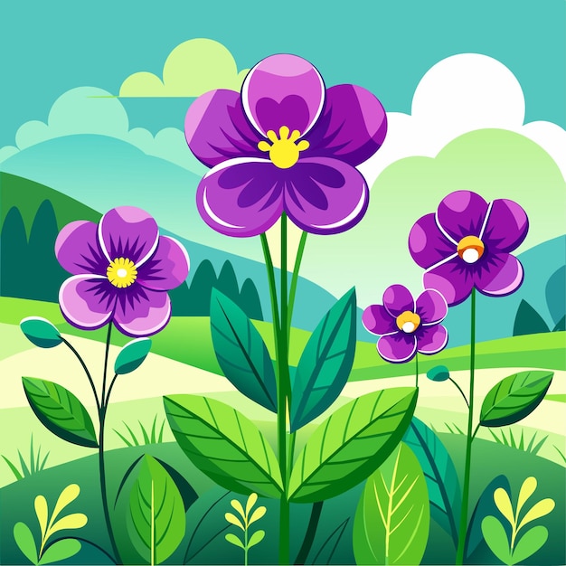 Vector violet flowers in the field vector illustration